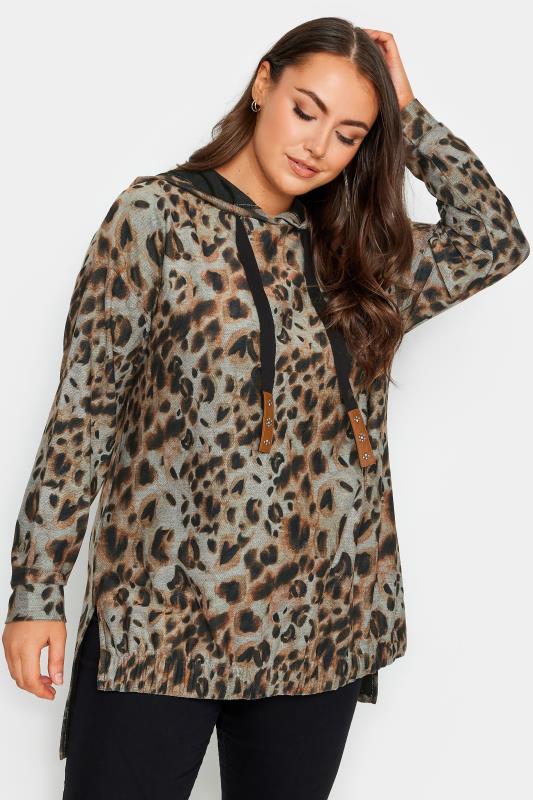 YOURS Curve Plus Size Brown Leopard Print Hoodie | Yours Clothing  1