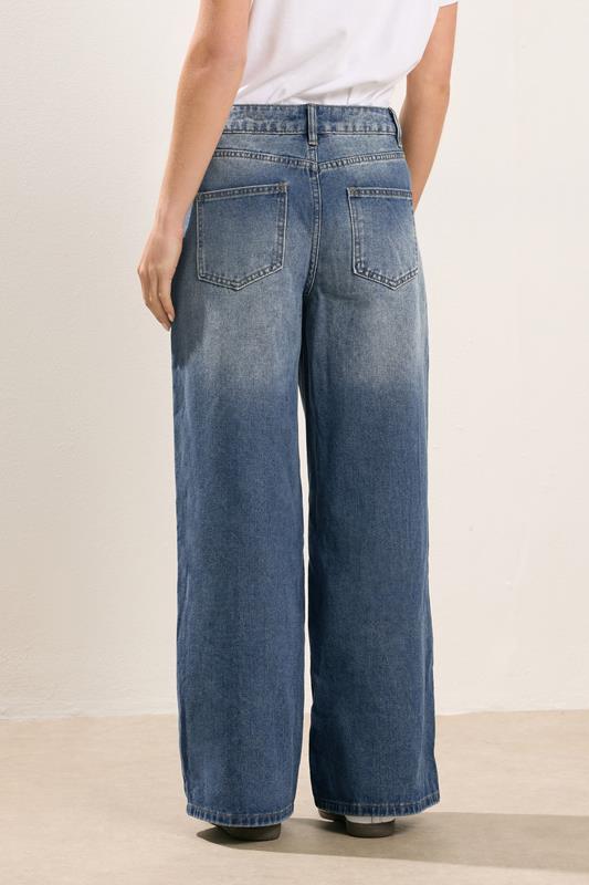 PixieGirl Petite Women's Mid Blue Button Front Wide Leg Jeans | PixieGirl 4