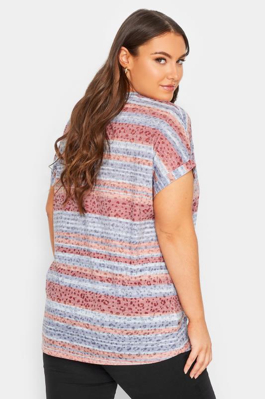 YOURS Plus Size Curve Pink & Blue Stripe Animal Print T-Shirt | Yours Clothing  3