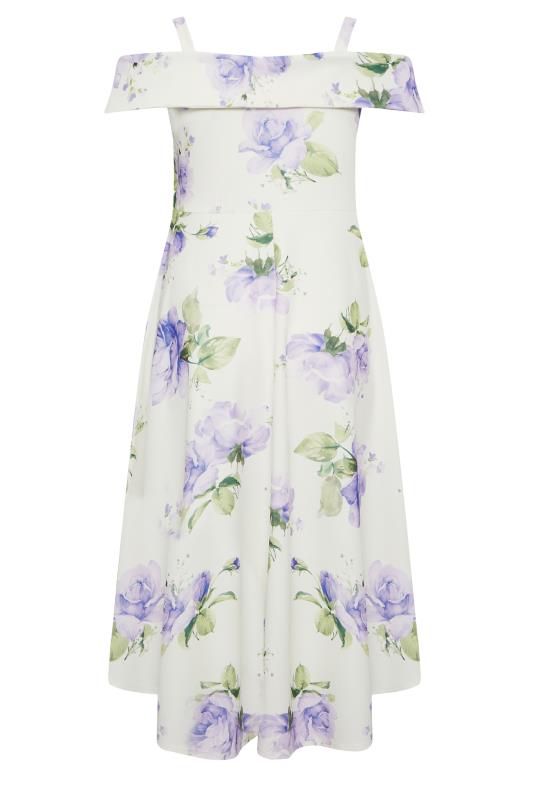 YOURS LONDON Plus Size White Floral Bardot Midi Dress | Yours Clothing 7