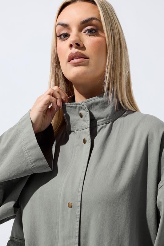 LIMITED COLLECTION Plus Size Stone Grey Funnel Neck Shacket | Yours Clothing 5