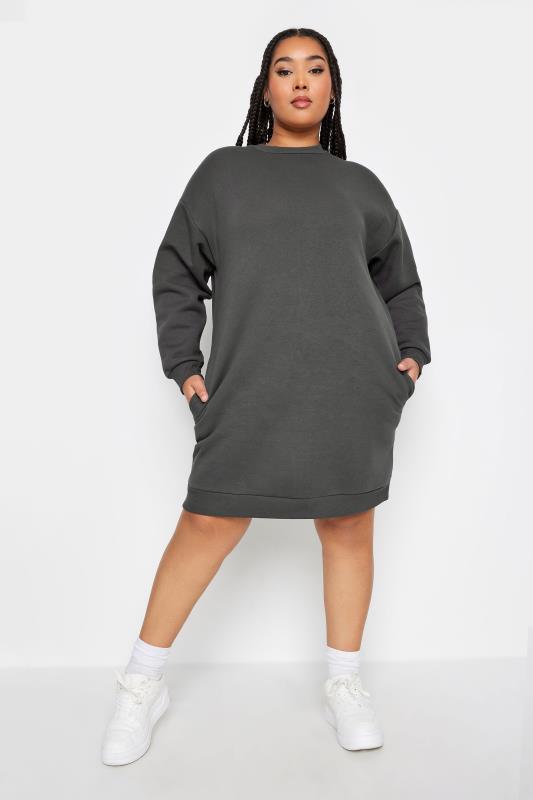 Plus Size  YOURS Curve Charcoal Grey Sweatshirt Dress