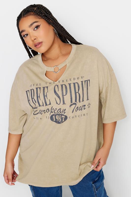 YOURS Plus Size Brown 'Free Spirit' Printed T-Shirt | Yours Clothing 4