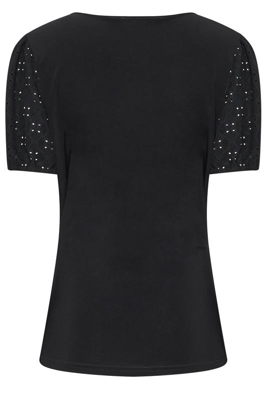 M&Co Black Broderie Sleeve Wrap Top | M&Co 2
