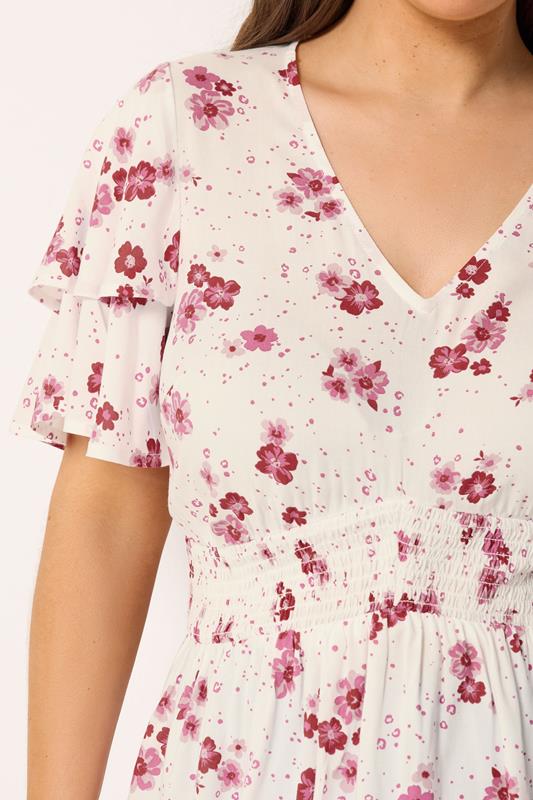 YOURS Plus Size White Floral Flutter Sleeve Top | Yours Clothing 4