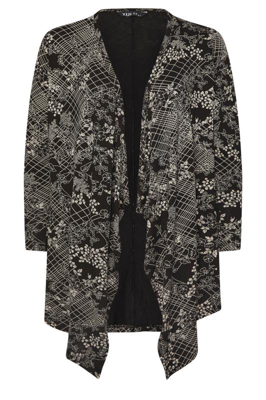 YOURS Plus Size Black Abstract Floral Print Waterfall Cardigan | Yours Clothing 5
