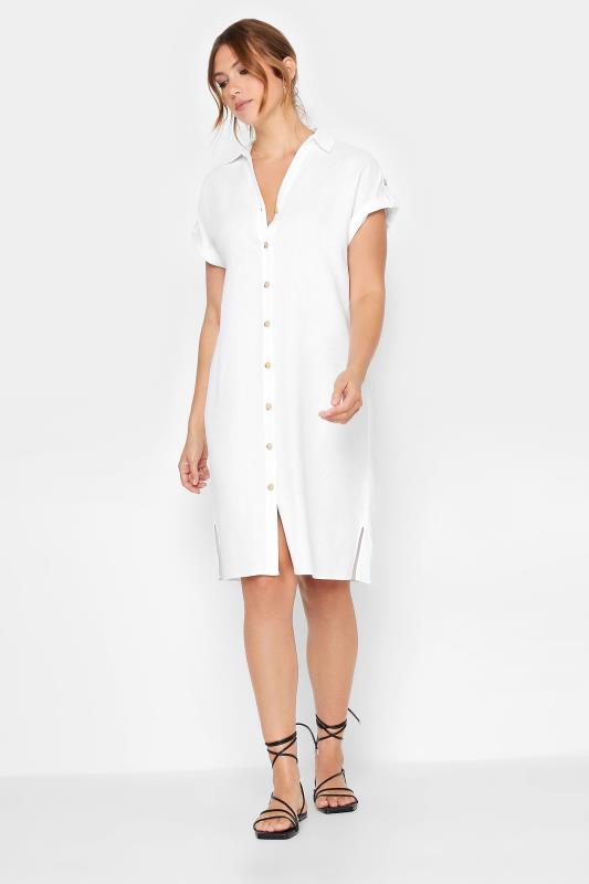LTS Tall Womens White Linen Look Button Through Shirt Dress | Long Tall Sally  2