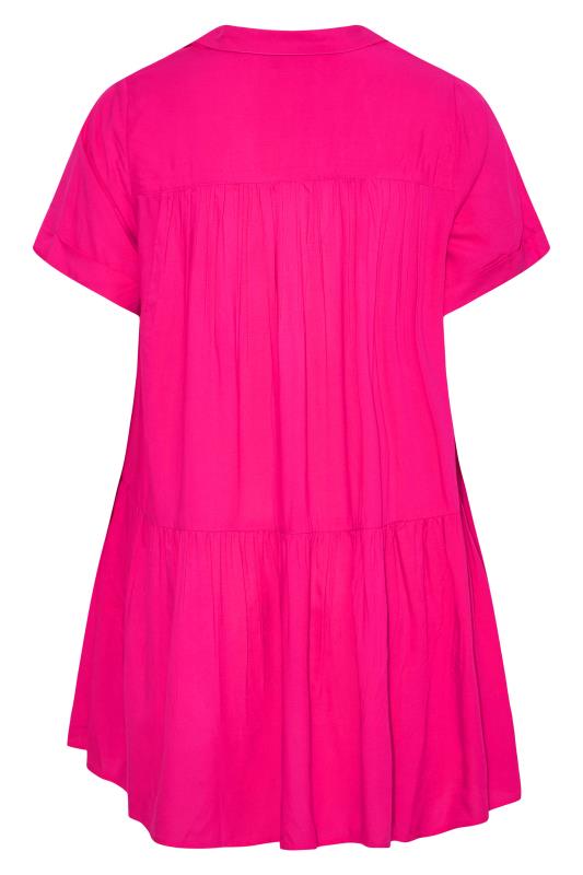 Plus Size Hot Pink Tiered Smock Shirt | Yours Clothing  6