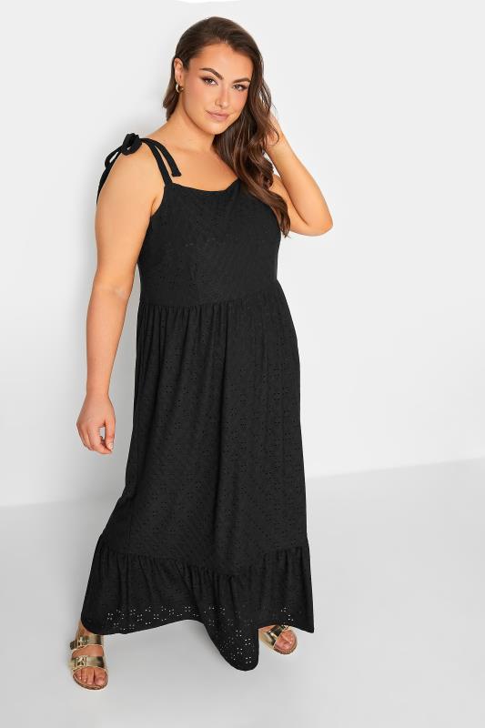 YOURS Curve Plus Size Black Broderie Anglaise Maxi Dress | Yours Clothing  2
