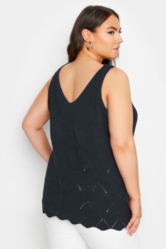 YOURS Plus Size Black Scallop Hem Knitted Vest Top | Yours Clothing 3