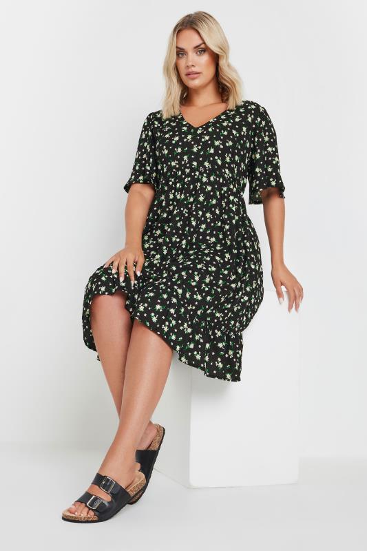 YOURS Plus Size Black Floral Print Smock Dress | Yours Clothing 1