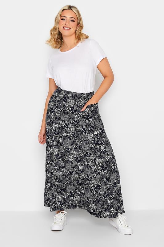 YOURS Plus Size Navy Blue Mixed Print Maxi Skirt | Yours Clothing 2