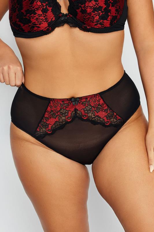 YOURS Plus Size Black Lace Front Briefs | Yours Clothing 1