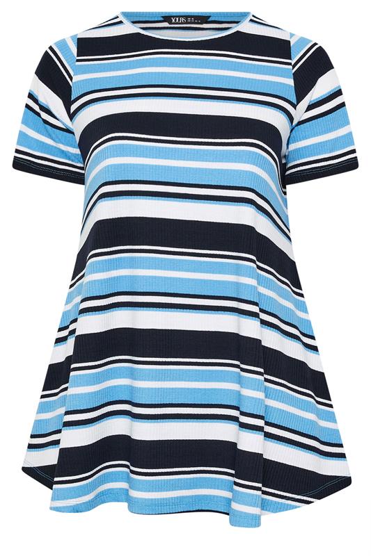 Yours Plus Size Blue Ribbed Stripe Swing T-Shirt | Yours Clothing 5