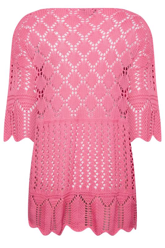 YOURS Plus Size Curve Pink Crochet Jumper | Yours Clothing  8