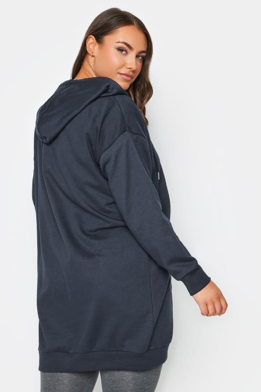 YOURS Plus Size Navy Blue Longline Zip Hoodie | Yours Clothing 3