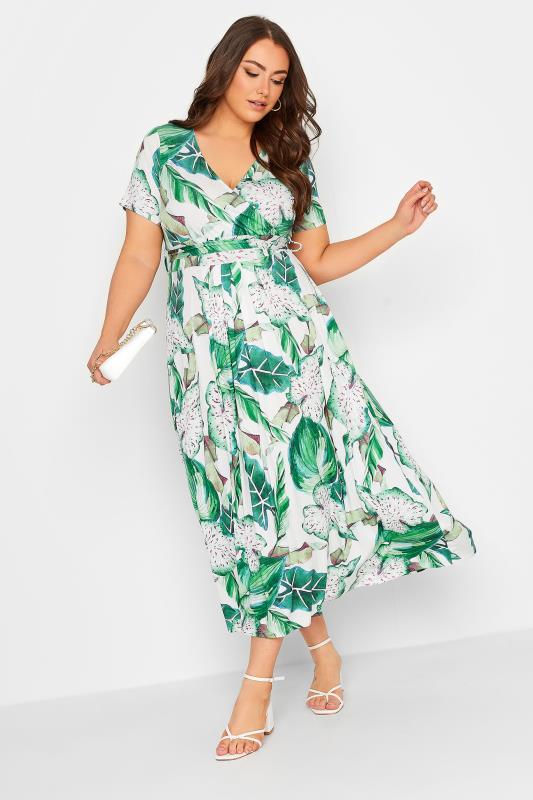 YOURS Curve Plus Size White Leaf Print Maxi Wrap Dress | Yours Clothing
