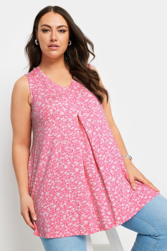  Tallas Grandes YOURS Curve Pink Ditsy Floral Print Swing Vest Top