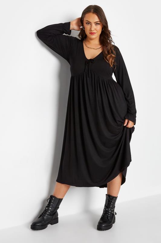 LIMITED COLLECTION Plus Size Black Tie Neck Midaxi Dress | Yours Clothing 2