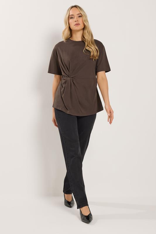 LTS Tall Women's Chocolate Brown Twist Front Cotton T-Shirt | Long Tall Sally 1