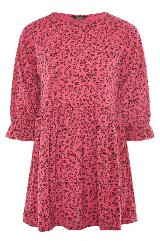 LIMITED COLLECTION Curve Pink Ditsy Print Frill Peplum Top 6