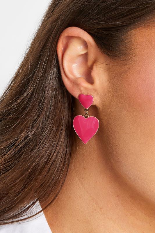 Pink Enamel Heart Drop Earrings | Yours Clothing 1