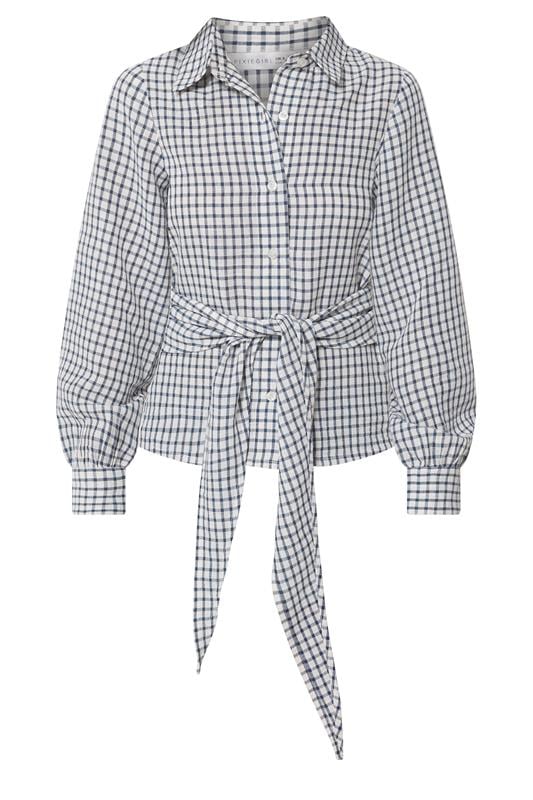 PixieGirl Petite Women’s Navy Blue Check Cotton Bandana Shirt | PixieGirl 5