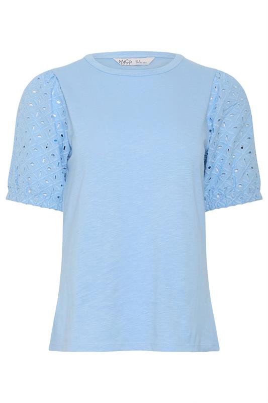 M&Co Petite Blue Broderie Cotton Puff Sleeve Top | M&Co 5