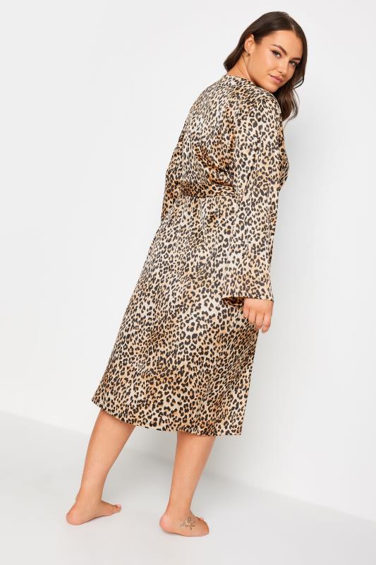 YOURS Plus Size Brown Animal Print Satin Robe | Yours Clothing 4