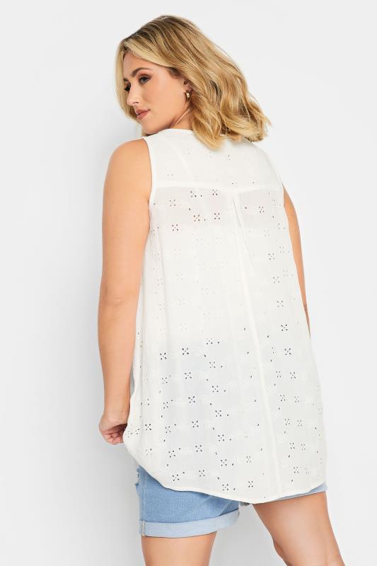 YOURS Plus Size White Broderie Anglaise Pleat Front Vest Top | Yours Clothing 3