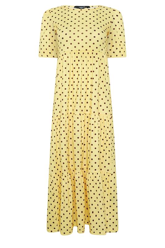 PixieGirl Petite Women's Yellow Polka Dot Tiered Maxi Dress | PixieGirl 5