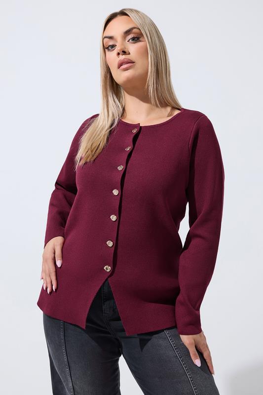 LIMITED COLLECTION Plus Size Cobalt Burgundy Red Compacted Knit Cardigan | Yours Clothing 1