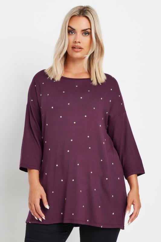 YOURS Plus Size Purple Star Embellished Swing Top | Yours Clothing 2