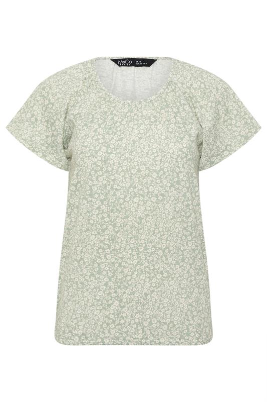 M&Co Petite Sage Green Floral Cotton Scoop Neck Top | M&Co 5