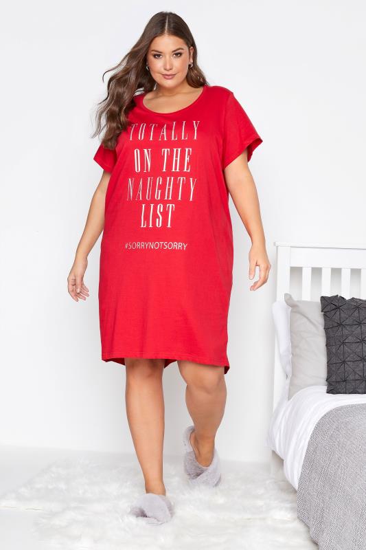 Plus Size  Red Naughty List Slogan Nightdress