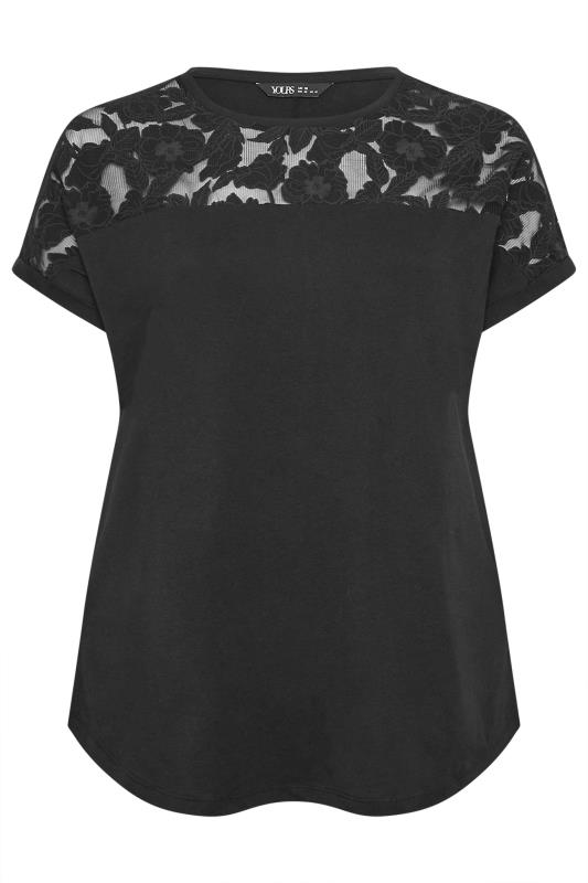 YOURS Plus Size Black Floral Mesh T-Shirt | Yours Clothing 5