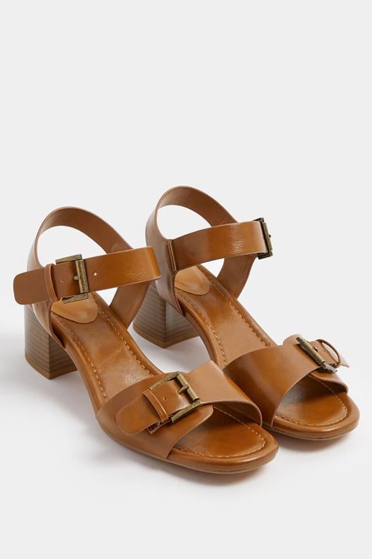 LTS Brown Buckle Block Heel In Standard Fit | Long Tall Sally 1