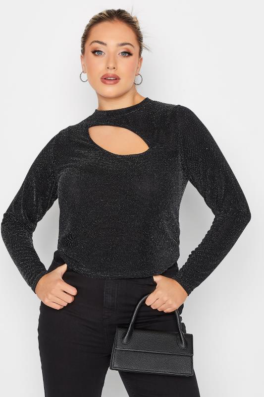  Grande Taille LIMITED COLLECTION Curve Black Glitter Cut Out Crop Top