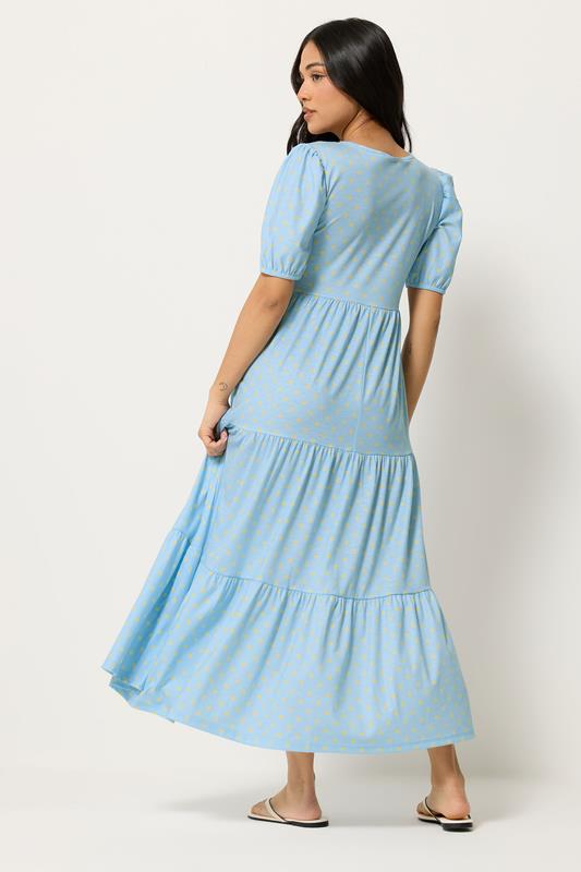 PixieGirl Petite Women's Light Blue Polka Dot Tiered Maxi Dress | PixieGirl 2