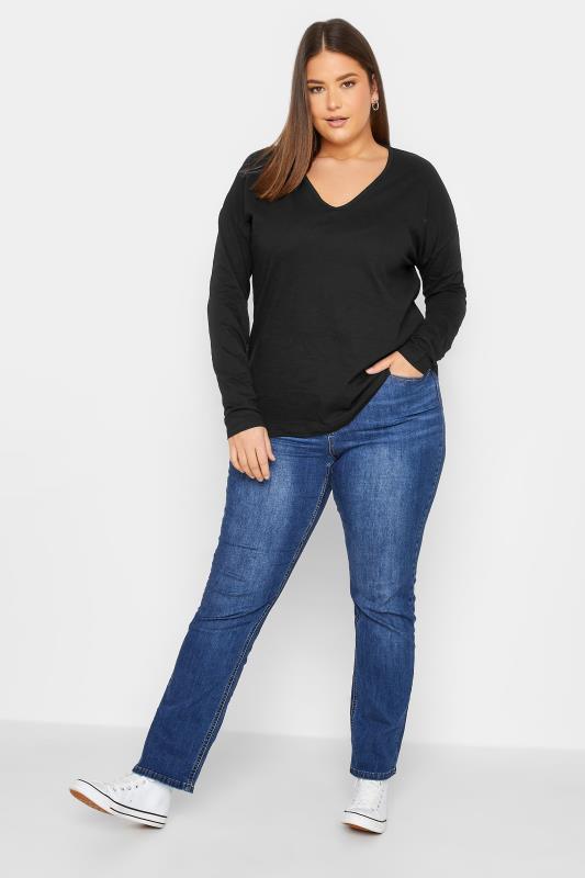 LTS Tall Women's Black V-Neck Long Sleeve Cotton T-Shirt | Long Tall Sally 2
