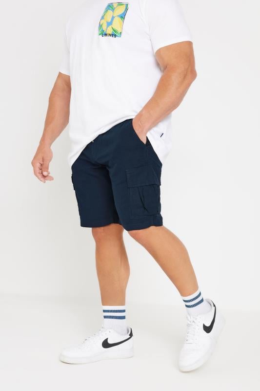 JACK & JONES Big & Tall Navy Blue Linen Look Cargo Shorts | BadRhino  1