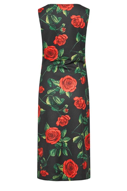 LTS Tall Black Rose Print Scuba Notch Neck Midi Dress 7