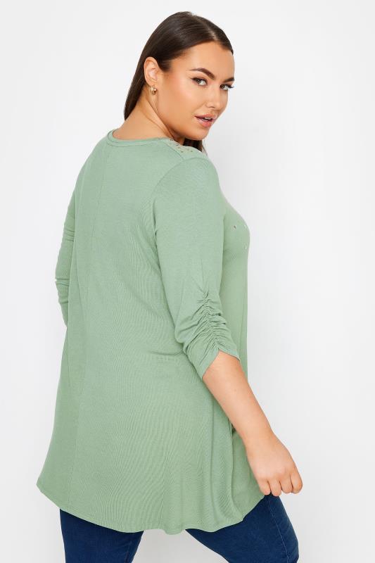YOURS Plus Size Green Star Embellished Swing Top | Yours Clothing 3