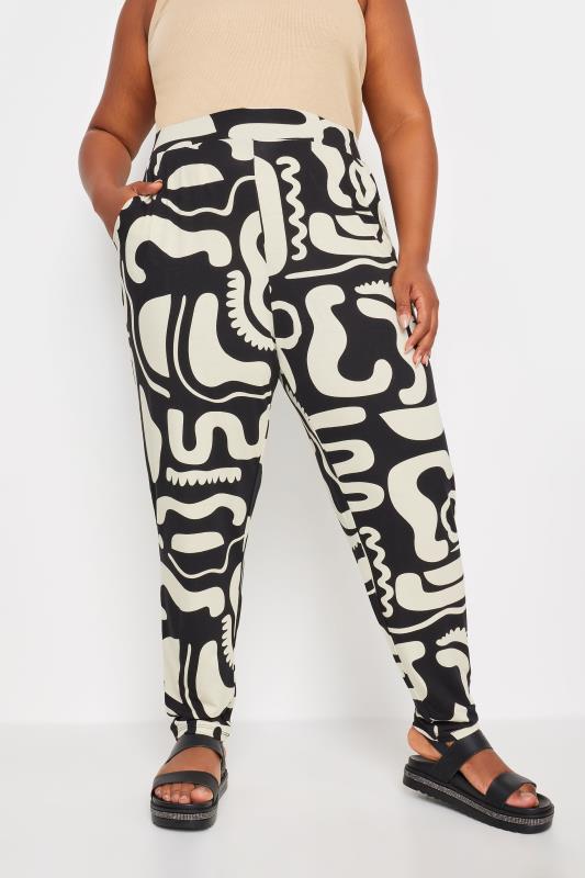 YOURS Plus Size Black & White Abstract Print Harem Trousers | Yours Clothing 2