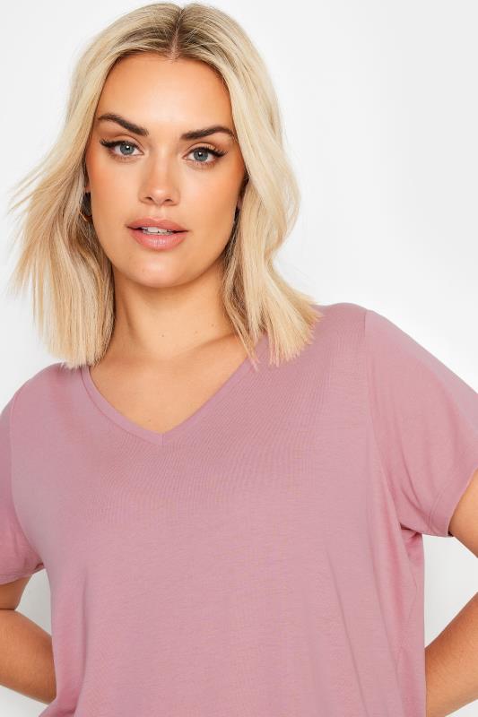 YOURS Plus Size Pink V-Neck Core T-Shirt | Yours Clothing 4