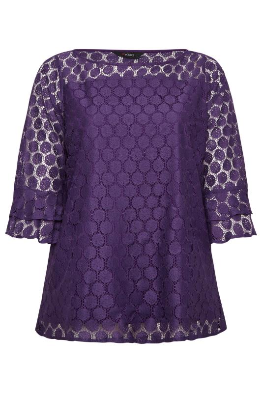 YOURS Plus Size Purple Lace Bell Sleeve Blouse | Yours Clothing 6