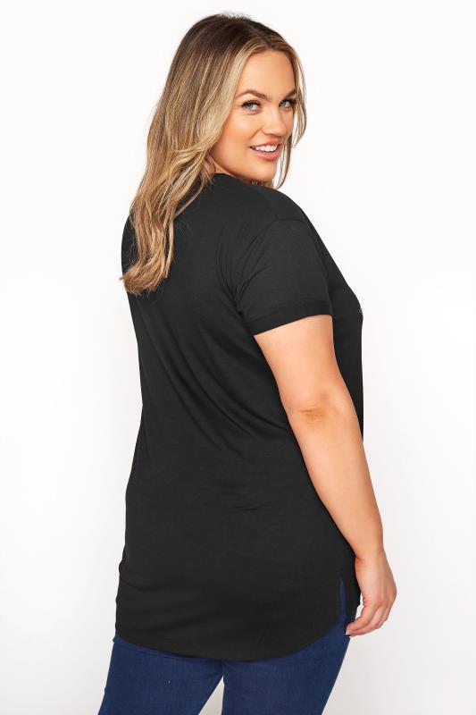 Curve Black Stud Embellished Dipped Hem T-Shirt 3