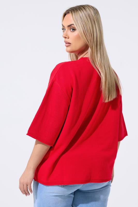 LIMITED COLLECTION Plus Size Red Knitted Boxy Top  2