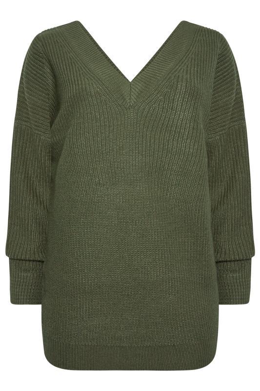 YOURS Plus Size Khaki Green Double V-Neck Jumper | Yours Clothing 6