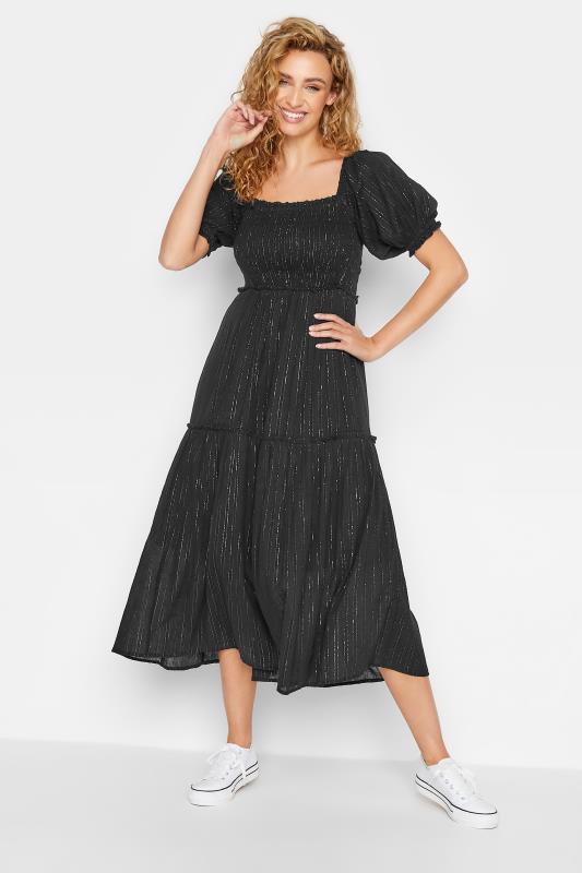 Tall  LTS Tall Black Sparkle Shirred Midi Dress